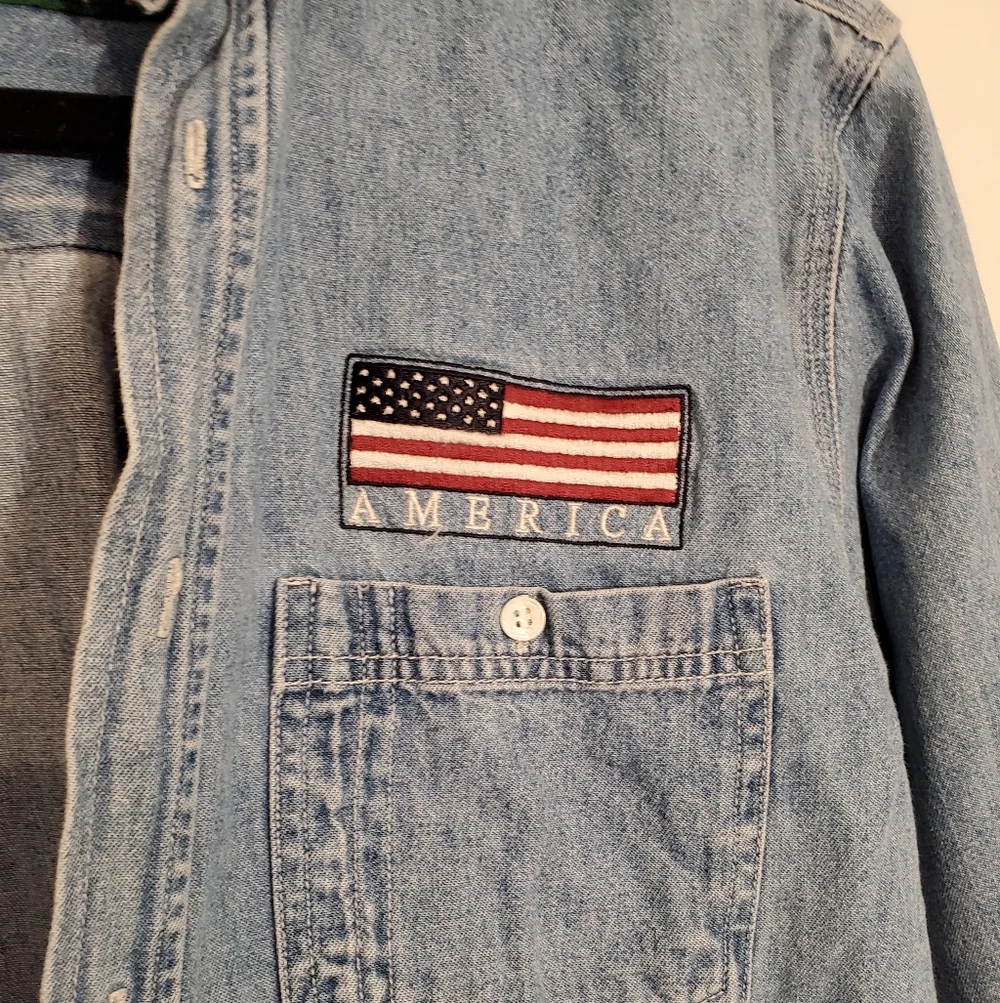 Vintage Camp David America Button Down Denim Shirt L - Picture 4 of 8